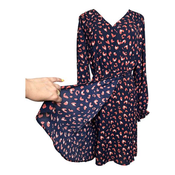 Glam navy blue animal print long sleeves dress size M - Picture 5 of 12